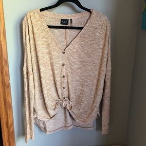 Out from under orange knit button up sweater